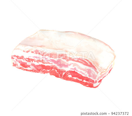 Illustration of pork belly block painted by watercolor 94237372