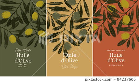 Olive oil design template. Vintage style. Olives with leaves set. Vector illustration Olive oil design template. Vintage style. Olives with leaves set. Vector illustration 94237606