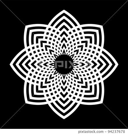 Abstract Geometric Circle Pattern. White Lacy Design Element on Black Background. Abstract Geometric Circle Pattern. White Lacy Design Element on Black Background. 94237678