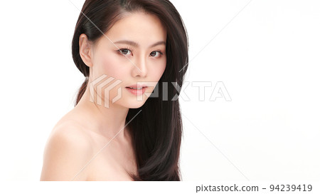 Beautiful young asian woman with clean fresh skin on white background, Face care, Facial treatment, Cosmetology, beauty and spa, Asian women portrait. Beautiful young asian woman with clean fresh skin on white background, Face care, Facial treatment, Cosmetology, beauty and spa, Asian women portrait. 94239419