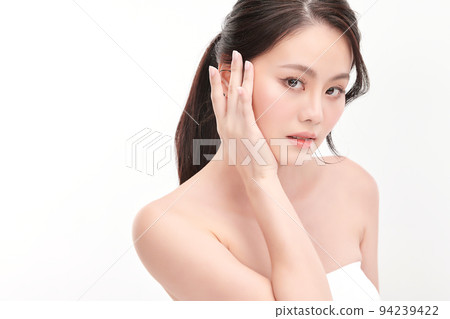 Beautiful young asian woman with clean fresh skin on white background, Face care, Facial treatment, Cosmetology, beauty and spa, Asian women portrait. Beautiful young asian woman with clean fresh skin on white background, Face care, Facial treatment, Cosmetology, beauty and spa, Asian women portrait. 94239422