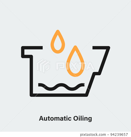 Automatic oiling linear vector icon. Isolated outline picture of tank with oil drops on white Automatic oiling linear vector icon. Isolated outline picture of tank with oil drops on white 94239657