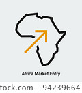 Africa market entry linear vector icon. Isolated contour of continent with arrow 94239664