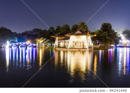 Night view of Mid-Lake Pavilion in Taichung Park, Taiwan. It was built when Taiwan was under Japanese rule. Night view of Mid-Lake Pavilion in Taichung Park, Taiwan. It was built when Taiwan was under Japanese rule. 94241440