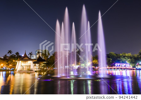 Night view of Mid-Lake Pavilion in Taichung Park, Taiwan. It was built when Taiwan was under Japanese rule. Night view of Mid-Lake Pavilion in Taichung Park, Taiwan. It was built when Taiwan was under Japanese rule. 94241442