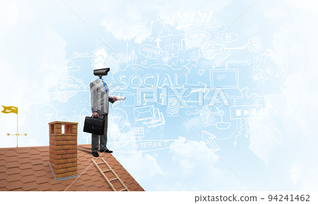 Concept of home security and privacy protection with camera headed man 94241462