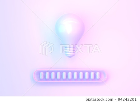 Light bulb and loading bar icon on neon background. Concept of business idea, thinking process, brainstorm, creative solutions and innovation. Interface design element with lamp Light bulb and loading bar icon on neon background. Concept of business idea, thinking process, brainstorm, creative solutions and innovation. Interface design element with lamp 94242201