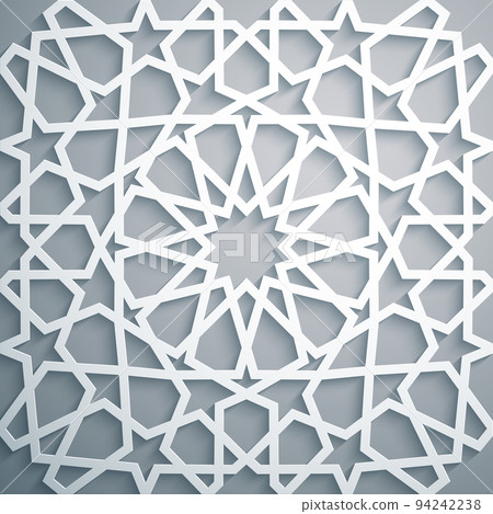 Islamic ornament vector , persian motiff . White background . Light 3d ramadan islamic round pattern elements . Geometric circular ornamental arabic symbol vector . White background . 94242238