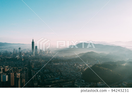 Skyline of taipei city in downtown Taipei, Taiwan. 94243231
