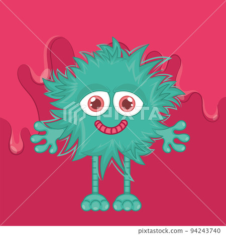 Isolated cute green hairy monster with a smile Vector 94243740