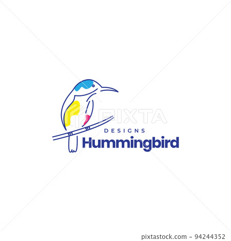 abstract line art hummingbird with branch logo design abstract line art hummingbird with branch logo design 94244352