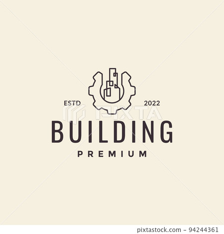 building with gear services hipster logo design 94244361