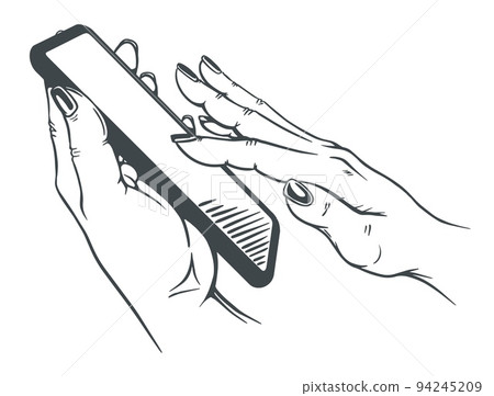 hands with phone sketch vector on white background 94245209