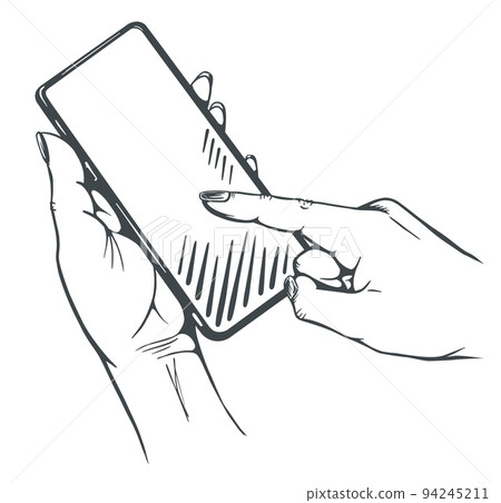sketch of a man s hand with a phone sketch of a man s hand with a phone 94245211