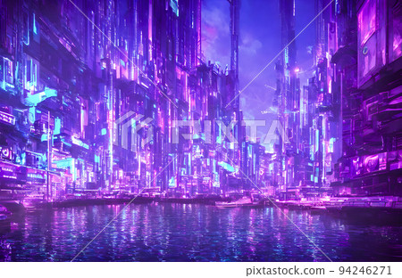 Futuristic metaverse city concept with glowing neon lights Futuristic metaverse city concept with glowing neon lights 94246271