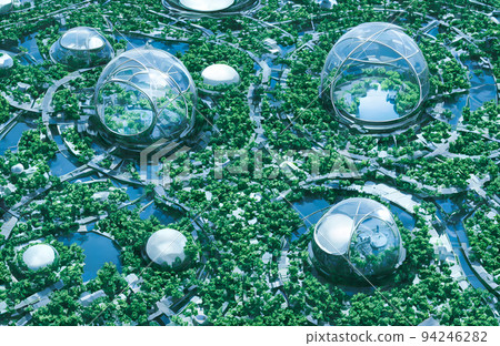 Future human colony. Eco dome city. High quality 3d illustration. 94246282