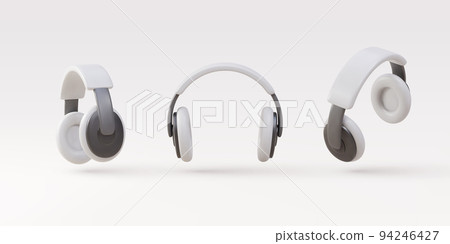 3d set White realistic headphones isolated on white background. Music device technology. Vector illustration. 94246427