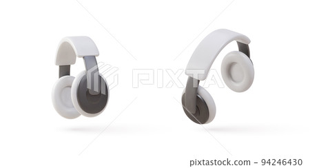 3d two White realistic headphones isolated on white background. Music device technology. Vector illustration. 3d two White realistic headphones isolated on white background. Music device technology. Vector illustration. 94246430