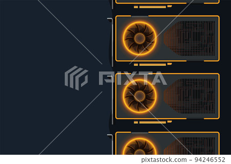 gpu rig with orange light on blue 94246552