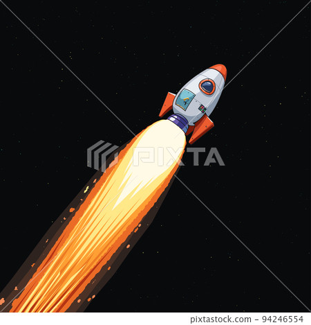 flying colorful space rocket with working engine flying colorful space rocket with working engine 94246554