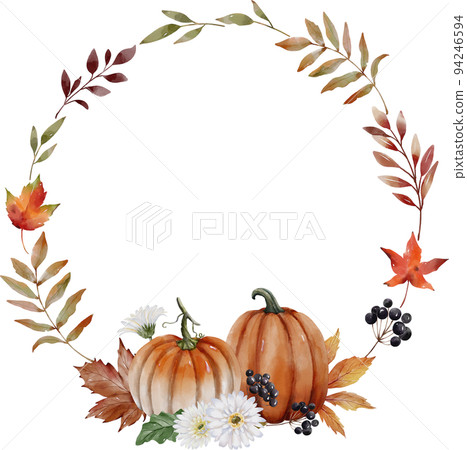 水彩南瓜，秋天框架 94246594