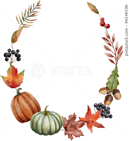 Watercolor pumpkin, autumn frame - Stock Illustration [94246596] - PIXTA