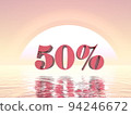 50 percent Off pink sunset over the ocean - 3D render 94246672