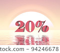 20 percent Off pink sunset over the ocean - 3D render 94246678