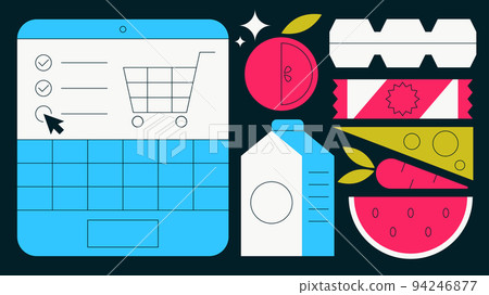 Buying Groceries Online Flat Illustration 94246877