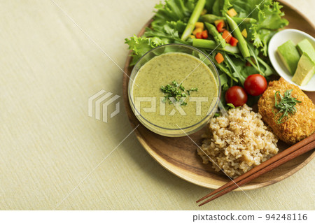 One plate dish brown rice vegetable One plate dish brown rice vegetable 94248116