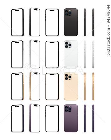 Set of 24 pcs novelty modern smartphone 14 PRO, original colors, templates for advertising - Vector Set of 24 pcs novelty modern smartphone 14 PRO, original colors, templates for advertising - Vector 94248644