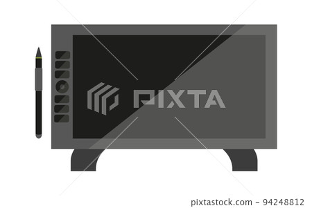 Graphic tablet pen digital draw device black flat. Modern desktop gadget button electronic graphic designer illustrator tablet equipment stylus tool creative work study hobby office freelance isolated 94248812