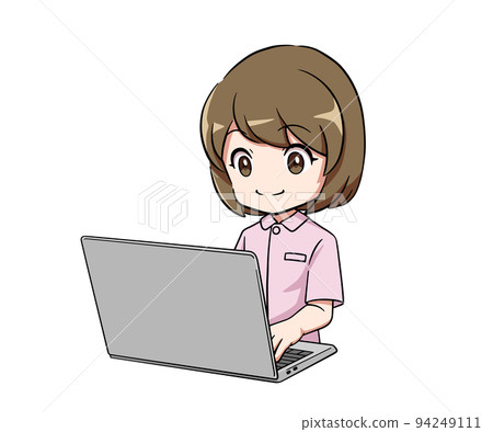 A nurse working on a computer - Stock Illustration [94249111] - PIXTA