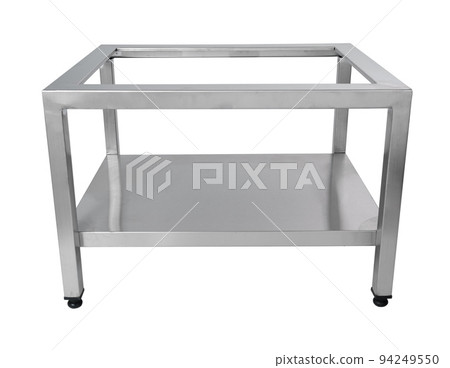 Metal industrial kitchen shelf of stainless steel isolated on white Metal industrial kitchen shelf of stainless steel isolated on white 94249550