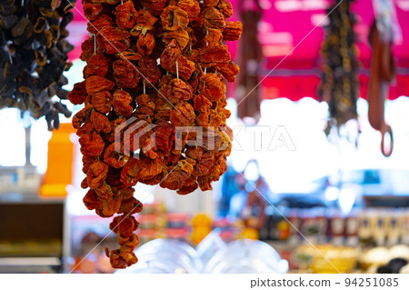 Dried fruits hangind in a shop in Istanbul Dried fruits hangind in a shop in Istanbul 94251085