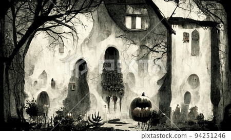 Haunted House with Dark Horror Atmosphere. Haunted Scene House. 94251246