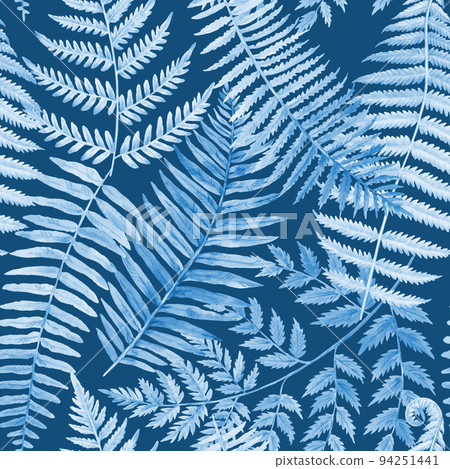 Hand drawn seamless pattern with fern leaves. Detailed watercolor botanical illustration. 94251441