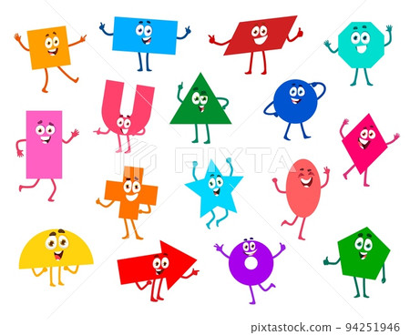 Math shape characters or cartoon geometric figures, vector education symbols. Math shape characters triangle, square and circle, funny set of school basic geometry, cute star and hexagon Math shape characters or cartoon geometric figures, vector education symbols. Math shape characters triangle, square and circle, funny set of school basic geometry, cute star and hexagon 94251946