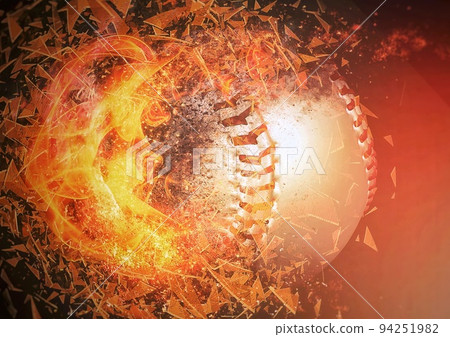 3d illustration of baseball ball in exploding flames 94251982