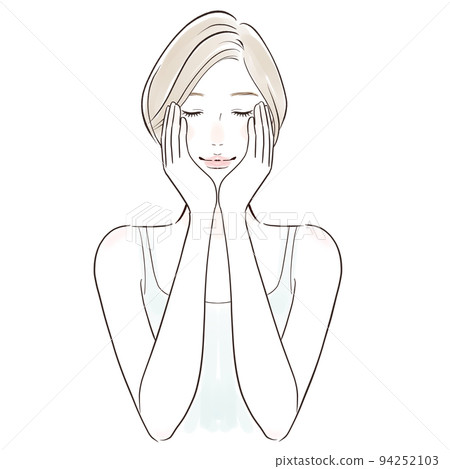 A beautiful middle-aged woman who feels moisture by touching her skin A beautiful middle-aged woman who feels moisture by touching her skin 94252103