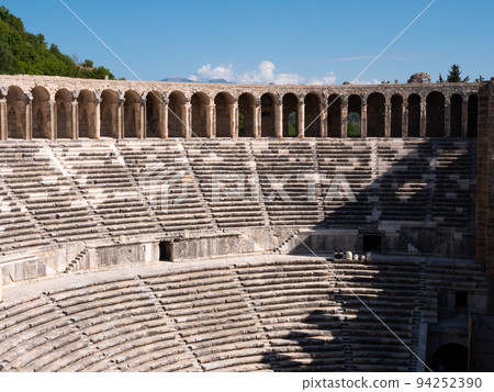 Panorama of well-preserved Roman theatre in Aspendos in Antalya, Turkey 94252390