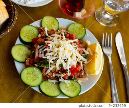 Turkish salad gavurdagi served on plate Turkish salad gavurdagi served on plate 94252639