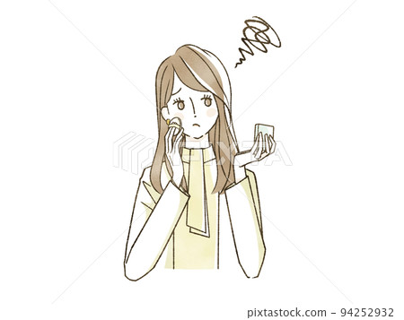 A woman wearing makeup with a troubled expression 94252932