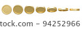 Collection of golden coin in different shape on white background. 94252966
