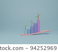 Growing bar graph with trees to success process on step. 3d render illustration. 94252969