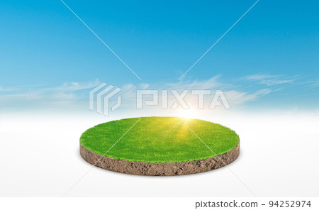 3d rendering, circle podium of land meadow. 3d rendering, circle podium of land meadow. 94252974