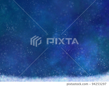 Snowy night landscape illustration background material 94253297