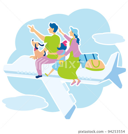 乘飛機旅行的家人和寵物 94253554
