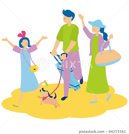 Family and pet dog traveling with suits Family and pet dog traveling with suits 94253561