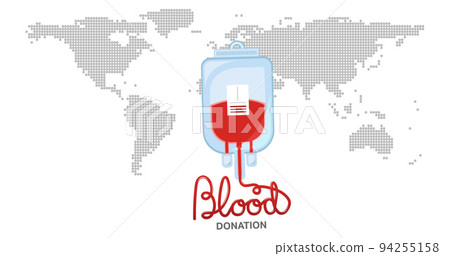 Image of blood donation icon and text over world map 94255158